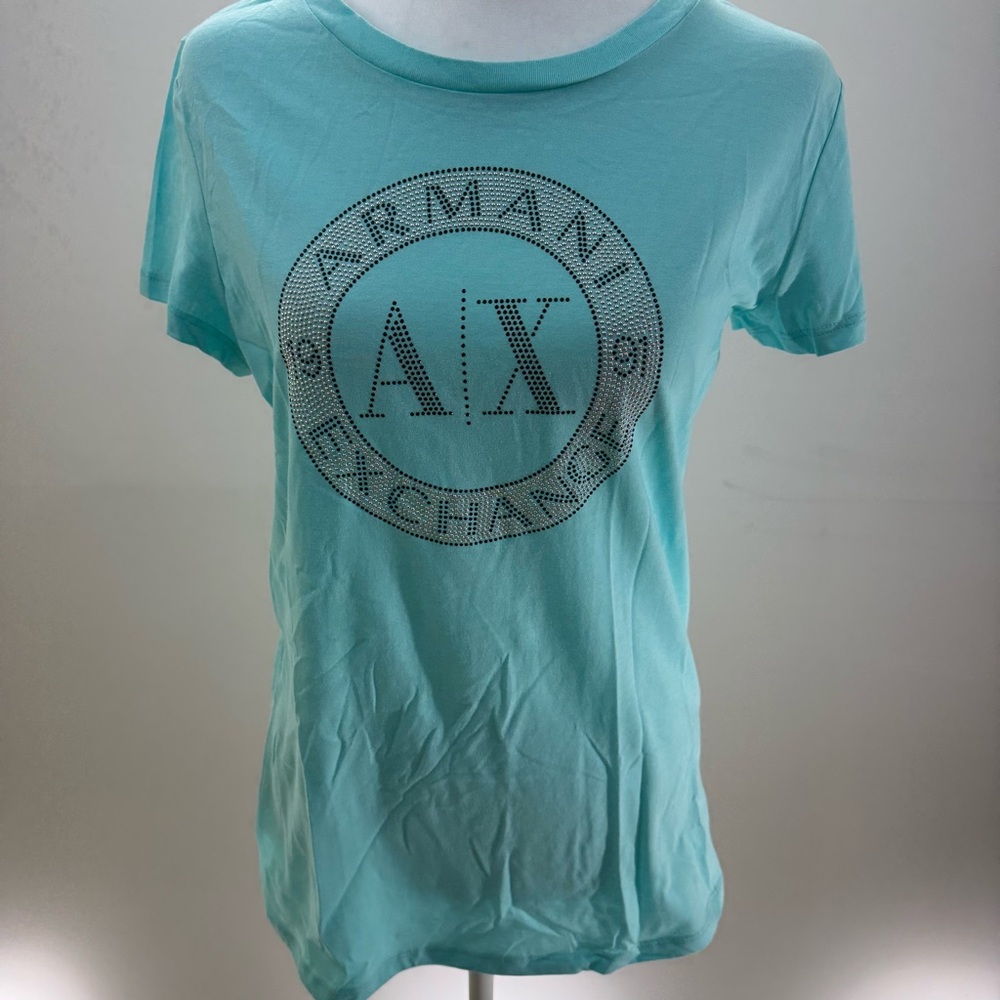 💎 Armani Exchange Aqua Blue Rhinestone Logo Tee (NWT) - Picture 12 of 14